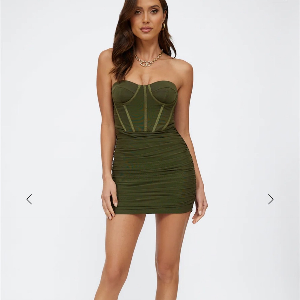 Olive Green Strapless Mini Dress